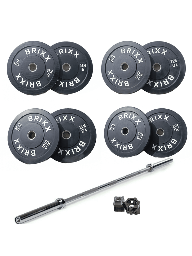 BRIXX Classic Olympische Bumper Plates - 90kg Pakket (Barbell + Bumper Plates)