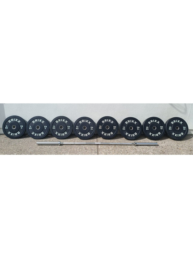 BRIXX Classic Olympische Bumper Plates - 90kg Pakket (Barbell + Bumper Plates)